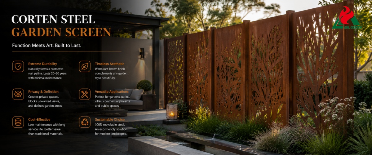 Corten steel garden screen